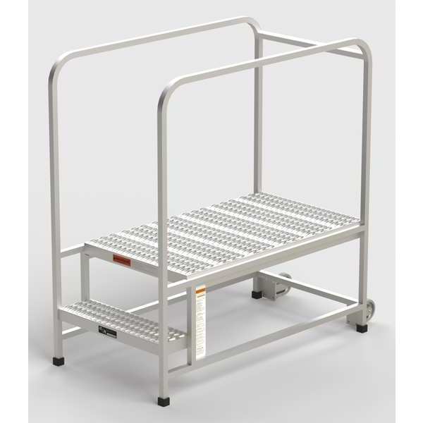 Aluminum Mobile Work Platform, 2 Steps, Handrails, 42