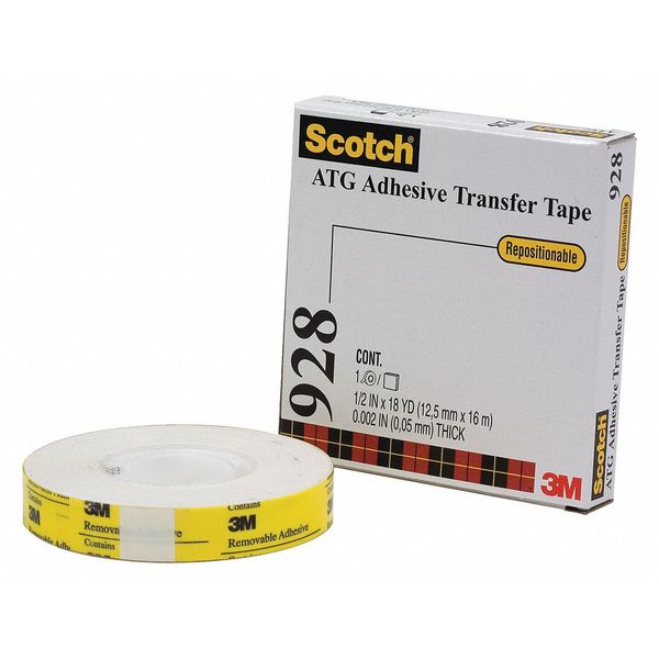 3M⢠928 Repositionable Adhesive Transfer Tape, 2.0 Mil, 1/2