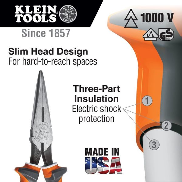 Long Nose Side Cut Pliers, 7-Inch Slim Insulated