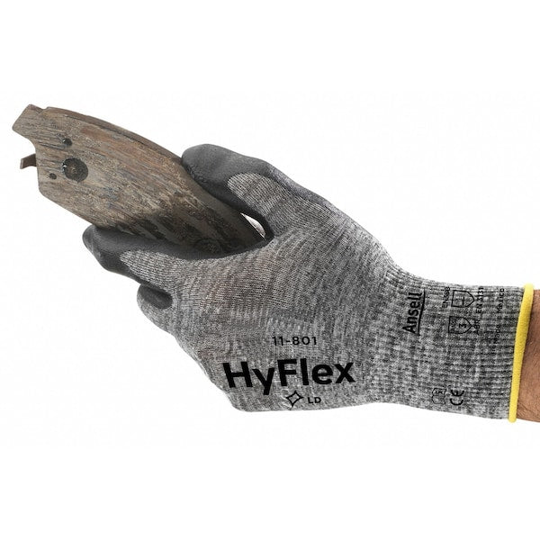 Hyflex, Foam Nitrile Coated Gloves, Palm Coverage, Black, Abrasion Level 3, Medium (Size 8), 1 Pair