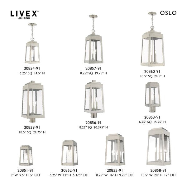 Oslo 3 Light Brushed Nickel Outdoor Wall Lantern