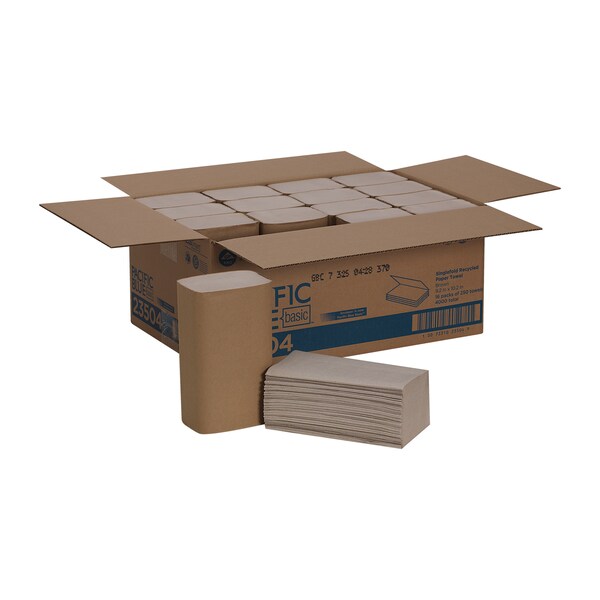 Pacific Blue Basic Single Fold Paper Towels, 1, 250, Brown, 16 PK
