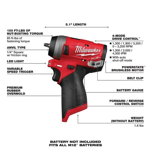 Impact Wrench, Cordless, 12V DC, 3200 RPM