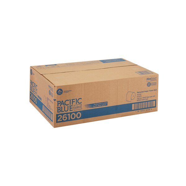 Pacific Blue Select Hardwound Paper Towels, 1, Continuous Roll, 1000 ft, White, 6 PK