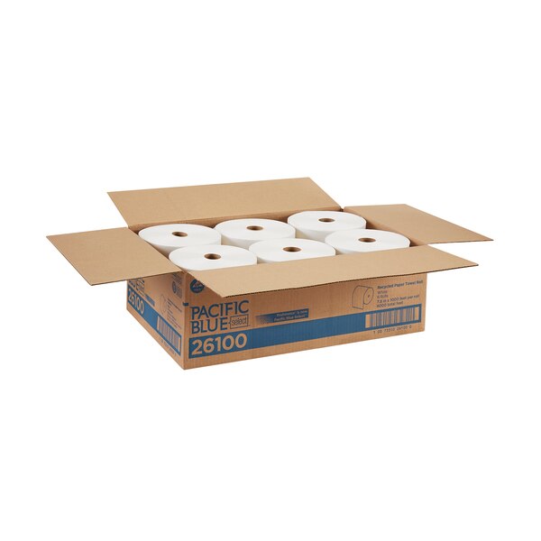 Pacific Blue Select Hardwound Paper Towels, 1, Continuous Roll, 1000 ft, White, 6 PK