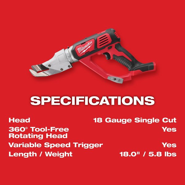 M18â¢ 18V 18-Gauge Cordless Single Cut Metal Shear (Bare Tool)