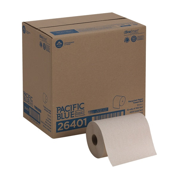 Pacific Blue Basic Hardwound Paper Towels, Continuous Roll, 7 7/8 in W, 350 ft L, Brown, 12 Pack