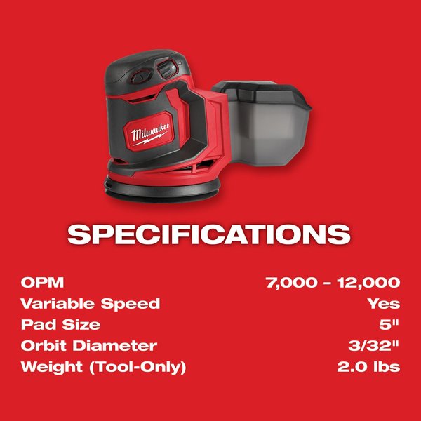 M18 Random Orbit Sander, 18V, Cordless, Tool-Only