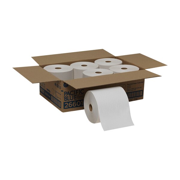 Pacific Blue Basic Hardwound Paper Towels, 1, Continuous Roll, 800 ft, White, 6 PK
