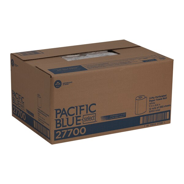 Pacific Blue Select Perforated Roll Paper Towels, 2, 250, 230 ft, White, 12 PK