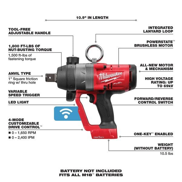 Impact Wrench, Cordless, 18V DC, 1800 RPM