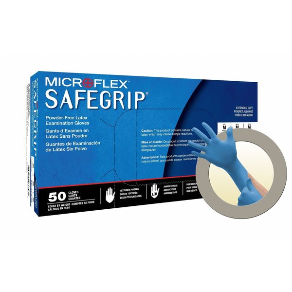 Microflex Exam Gloves, Natural Rubber Latex, Powder-Free, XL (Size 10), Blue, 50 Pack