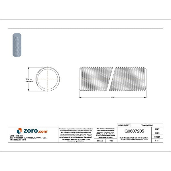 Fully Threaded Rod, 3/4