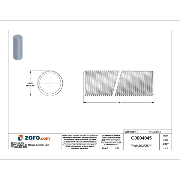 3' Plain 304 Stainless Steel 1/4