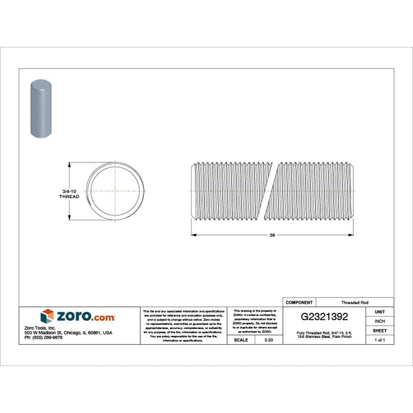 Fully Threaded Rod, 3/4