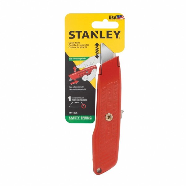 Safety Knife, Self-Retracting, 5 7/8 in L, Rounded Steel Safety Blade, General Purpose, Orange