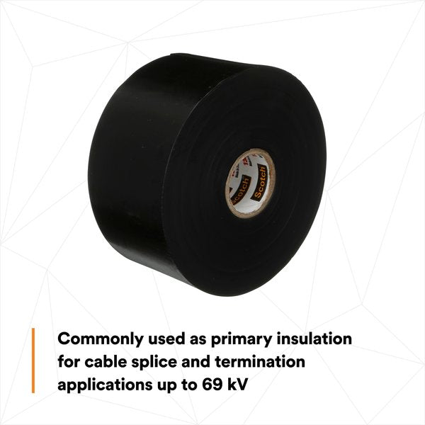 Rubber Electrical Tape, 130C, Scotch, 2 in W x 30 ft L, 30 mil thick, Black, 1 Pack