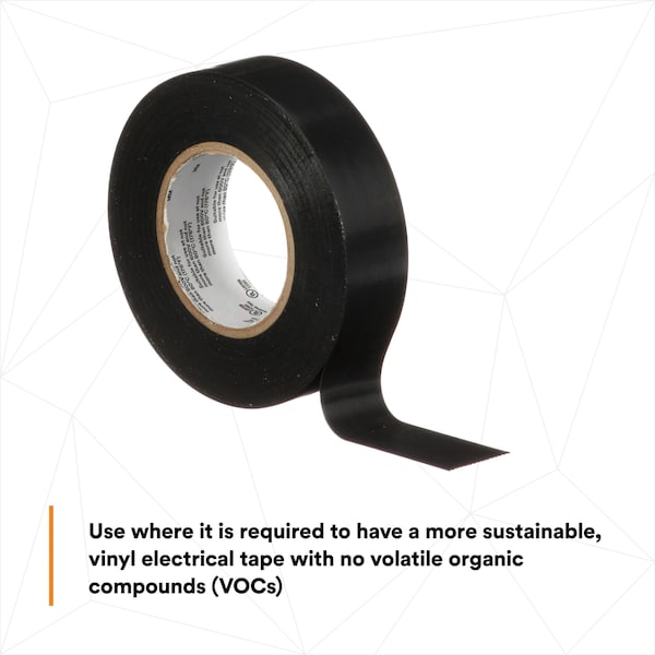 Vinyl Electrical Tape, 3/4 in W x 60 ft L, 6 mil Thick, Black, 1 Pk