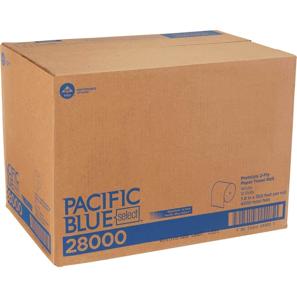 Pacific Blue Select Hardwound Paper Towels, 2, Continuous Roll, 350 ft, White, 12 PK
