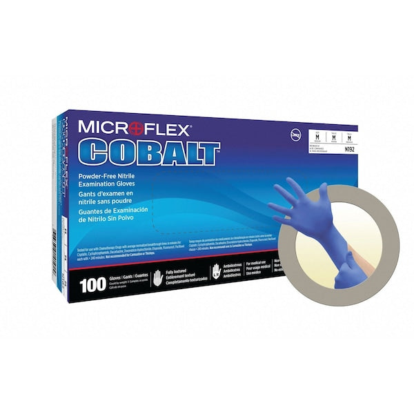 Microflex Exam Gloves with Textured Fingertips, Nitrile, Powder-Free, M (8), Cobalt Blue, 100 Pack