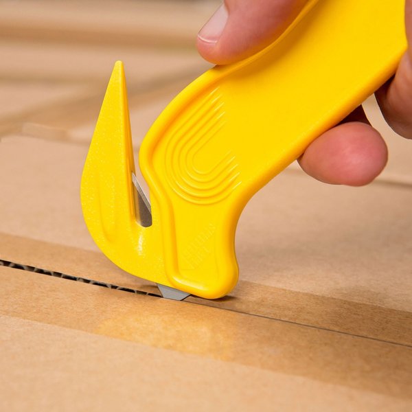 Hook-Style Film Cutter, 6 1/2 in L, Straight Fixed Steel Blade, Ergonomic Plastic Handle, Yellow