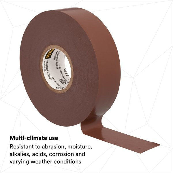 Vinyl Electrical Tape, 35, Scotch, 3/4 in W x 66 ft L, 7 mil thick, Brown, 1 Pack