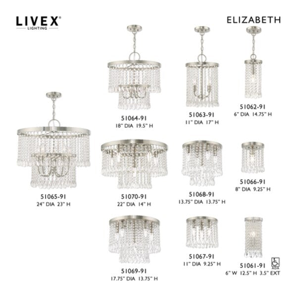 Elizabeth 5 Light Brushed Nickel Ceilin