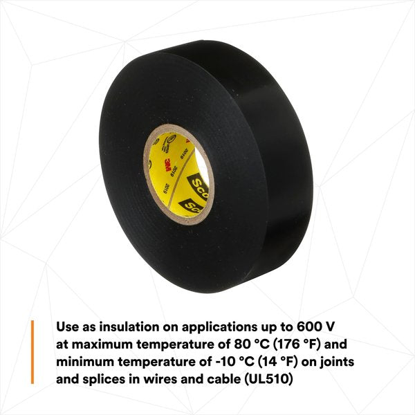 Vinyl Electrical Tape, 3/4 in W x 76 ft L , 7 mil Thick, Black, Scotch Super 33+, 1 Pk