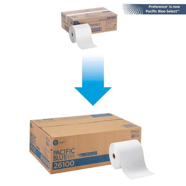 Pacific Blue Select Hardwound Paper Towels, 1, Continuous Roll, 1000 ft, White, 6 PK