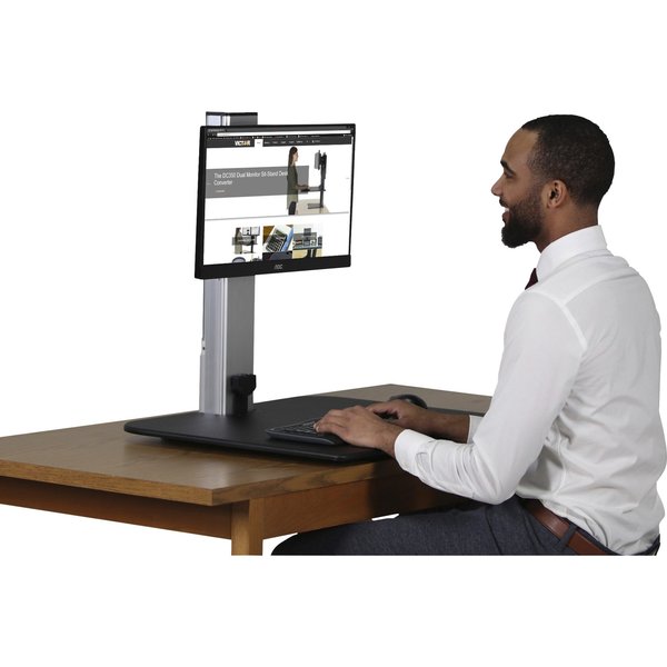 Electric Single Monitor Standing Desk, 23 in D, 28 in W, Yes H, Black, Aluminum