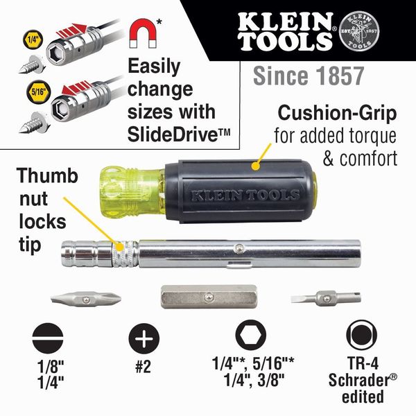 HVAC Slide Driveâ¢ Multi-Bit Screwdriver / Nut Driver, 8-in-1