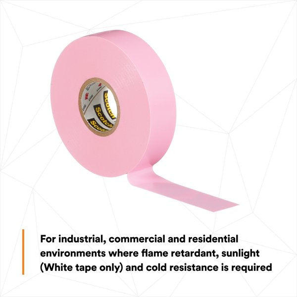 Vinyl Electrical Tape, 35, Scotch, 3/4 in W x 66 ft L, 7 mil thick, Pink, 1 Pack