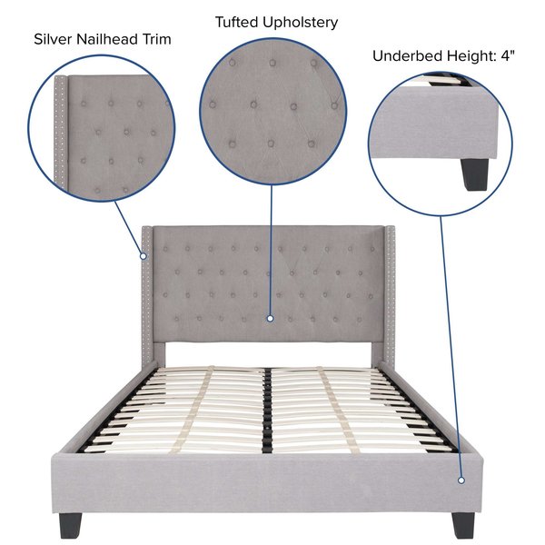 Platform Bed, Riverdale, Queen, Light Gray