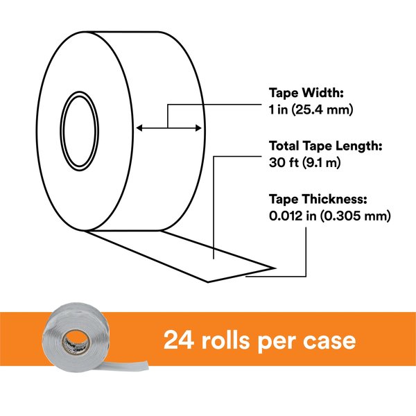Silicone Electrical Tape, 70, Scotch, 1 in W x 30 ft L, 12 mil thick, Gray, 1 Pack