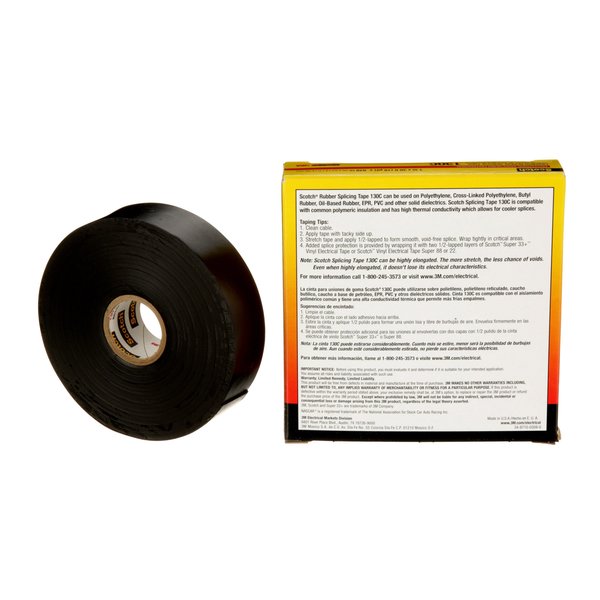 Rubber Electrical Tape, 130C, Scotch, 1 in W x 30 ft L, 30 mil thick, Black, 1 Pack