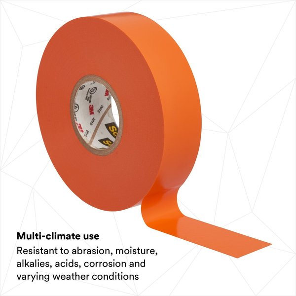 Vinyl Electrical Tape, 35, Scotch, 3/4 in W x 66 ft L, 7 mil thick, Orange, 1 Pack