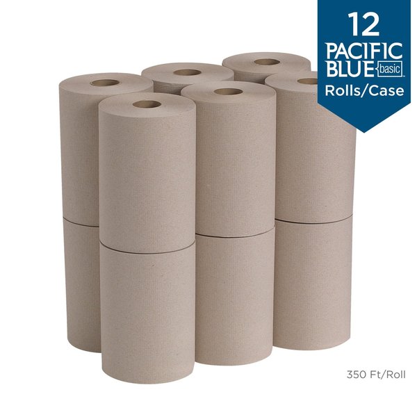Pacific Blue Basic Hardwound Paper Towels, Continuous Roll, 7 7/8 in W, 350 ft L, Brown, 12 Pack
