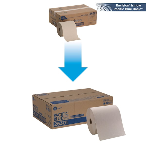 Pacific Blue Basic Hardwound Paper Towels, Continuous Roll, 7 7/8 in W, 800 ft, Brown, 6 Pack