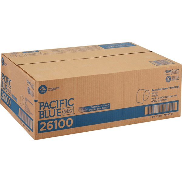 Pacific Blue Select Hardwound Paper Towels, 1, Continuous Roll, 1000 ft, White, 6 PK