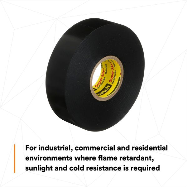 Vinyl Electrical Tape, 3/4 in W x 76 ft L , 7 mil Thick, Black, Scotch Super 33+, 1 Pk