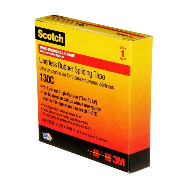 Rubber Electrical Tape, 130C, Scotch, 1 in W x 30 ft L, 30 mil thick, Black, 1 Pack