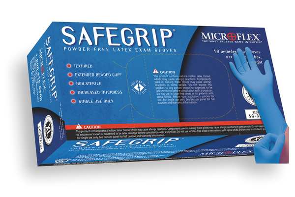 Microflex Exam Gloves, Natural Rubber Latex, Powder-Free, XL (Size 10), Blue, 50 Pack
