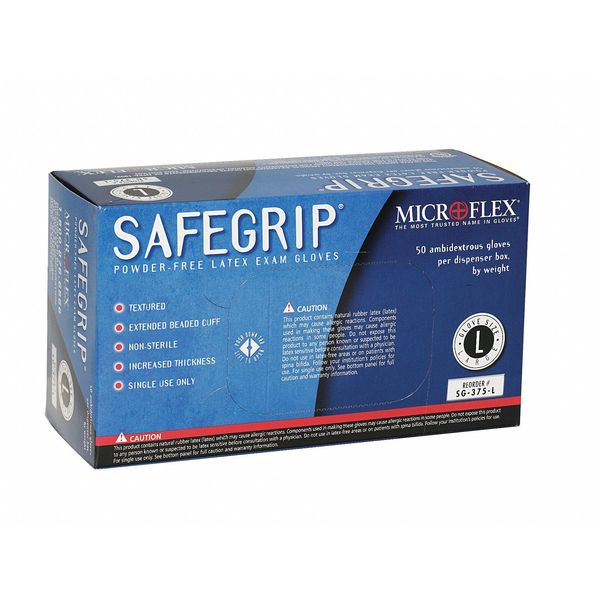 Microflex Exam Gloves, Natural Rubber Latex, Powder-Free, XL (Size 10), Blue, 50 Pack