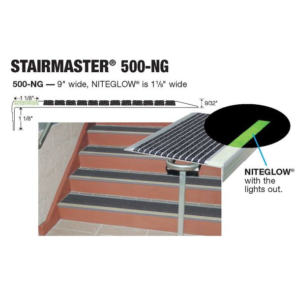 Stair Tread, Black, 36in W, Extruded Alum