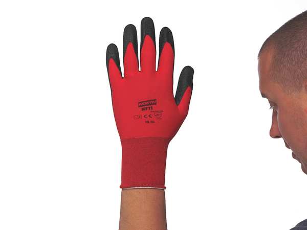 Foam Nitrile Coated Gloves, NorthFlex Red, Palm Coverage, Abrasion Level 4, Red/Gray, S, 1 Pair
