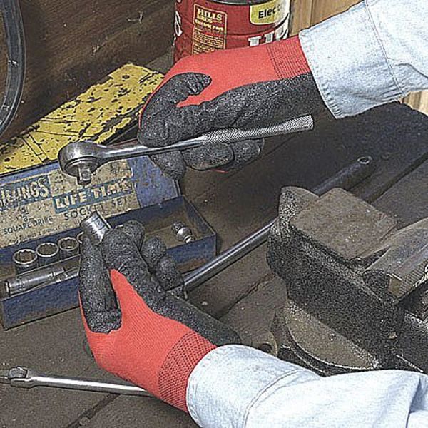 Foam Nitrile Coated Gloves, NorthFlex Red, Palm Coverage, Abrasion Level 4, Red/Gray, S, 1 Pair