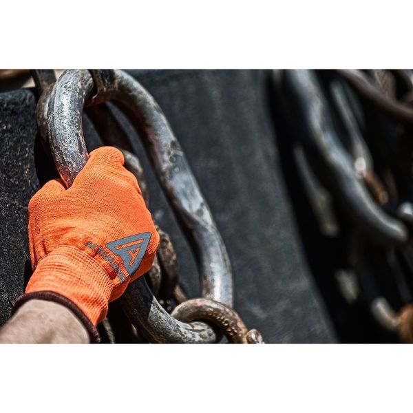 Hi-Vis Cut Resistant Coated Gloves, A2 Cut Level, Nitrile/Polyurethane, 8, 1 PR