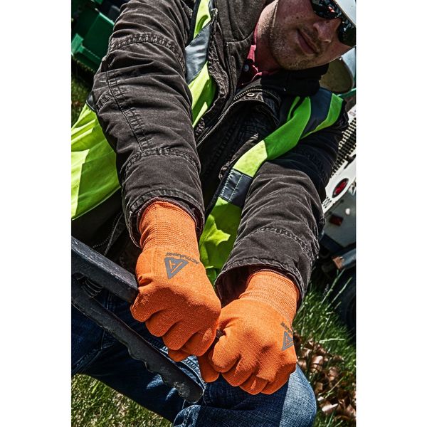 Hi-Vis Cut Resistant Coated Gloves, A2 Cut Level, Nitrile/Polyurethane, 8, 1 PR