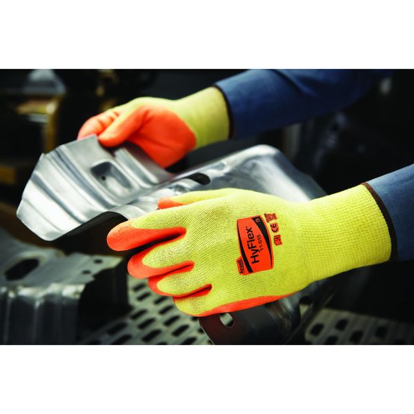 Hi-Vis Cut Resistant Coated Gloves, A5 Cut Level, Nitrile, L, 1 PR