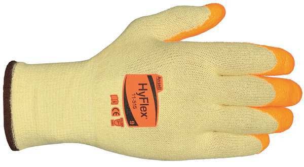 Hi-Vis Cut Resistant Coated Gloves, A5 Cut Level, Nitrile, M, 1 PR